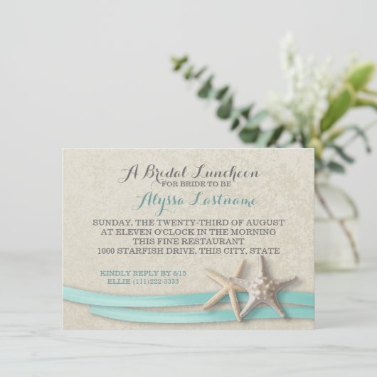 Zeester en lint bruids lunch kaart (Staand voorkant)