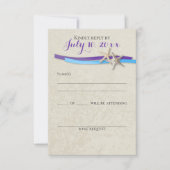 Zeester en lint D Paarse Blue Beach Reactie RSVP Kaartje (Voorkant)