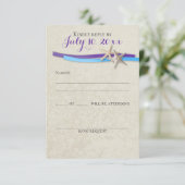 Zeester en lint D Paarse Blue Beach Reactie RSVP Kaartje (Staand voorkant)