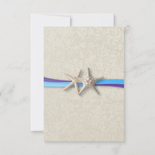 Zeester en lint D Paarse Blue Beach Reactie RSVP Kaartje (Achterkant)