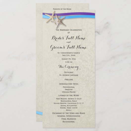 Zeester en lint D Paarse en blauw Programmakaart (Voorkant / Achterkant)