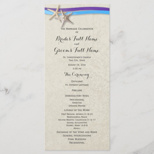 Zeester en lint D Paarse en blauw Programmakaart (Voorkant)