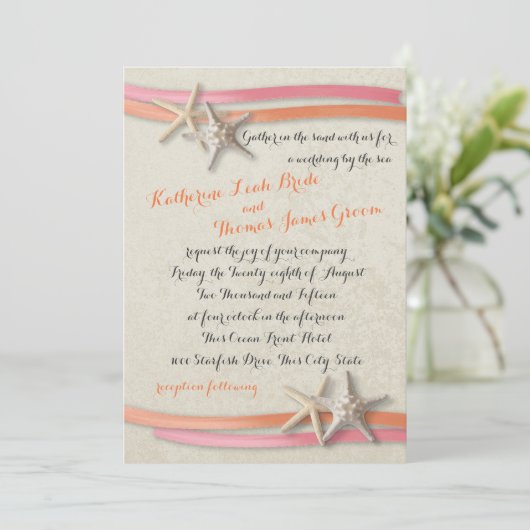 Zeester en lint Koraal en Roze Kaart (Staand voorkant)