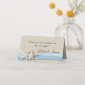Zeester en lint licht blauw bruiloft plaatskaartje (Voorkant)