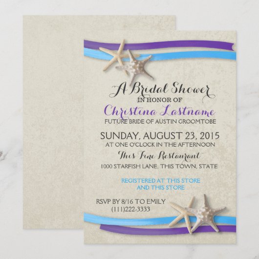 Zeester en lint Paarse en blauw Vrijgezellenfeest Kaart (Voorkant / Achterkant)