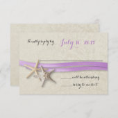 Zeester en lint Paarse strand reactie RSVP Kaartje (Voorkant / Achterkant)