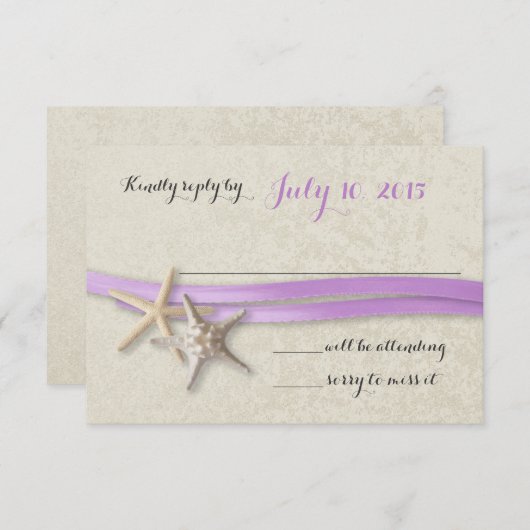 Zeester en lint Paarse strand reactie RSVP Kaartje (Voorkant / Achterkant)