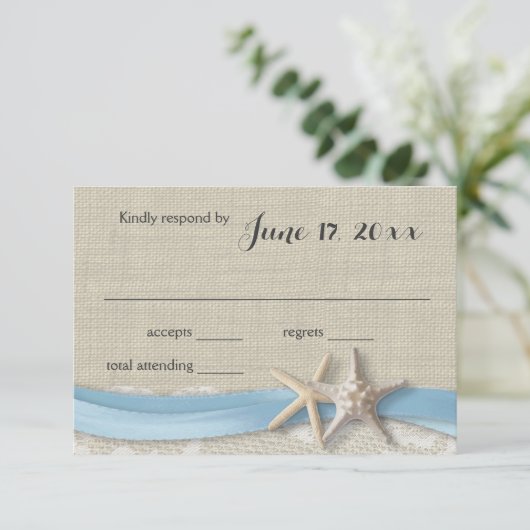 Zeester en lint strand licht blauw RSVP (Staand voorkant)