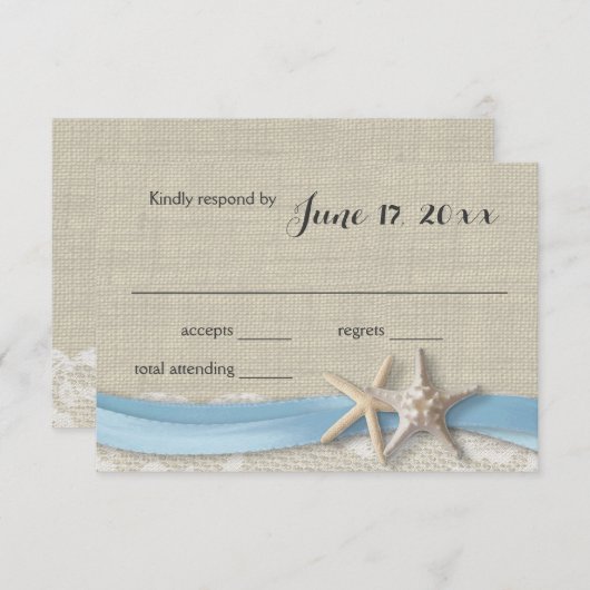 Zeester en lint strand licht blauw RSVP (Voorkant / Achterkant)