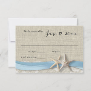 Zeester en lint strand licht blauw RSVP Kaartje