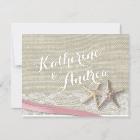 Zeester en lint strand roze RSVP (Achterkant)