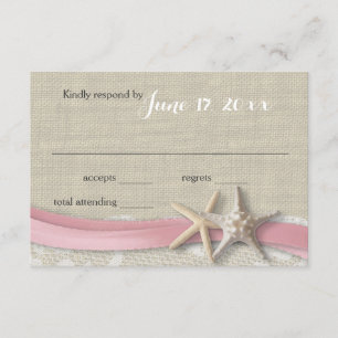 Zeester en lint strand roze RSVP Kaartje