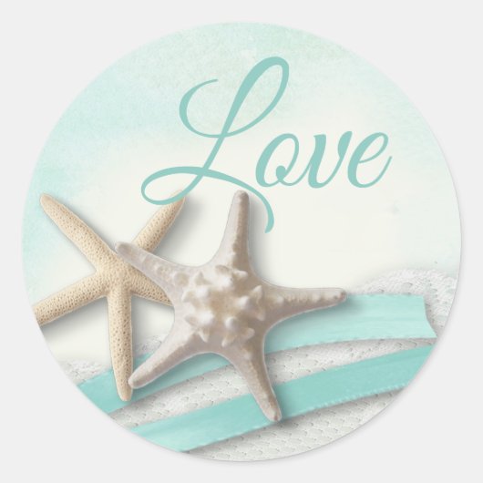 Zeester en lint Turquoise Liefde Ronde Sticker (Voorkant)