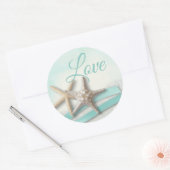 Zeester en lint Turquoise Liefde Ronde Sticker (Envelop)