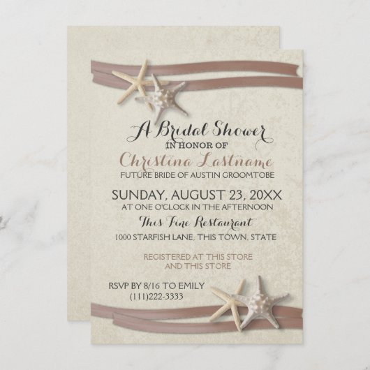 Zeester en Mocha Ribbon Vrijgezellenfeest Kaart (Voorkant / Achterkant)