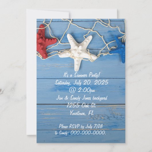 Zeester en net in patriottische kleuren kaart (Voorkant)