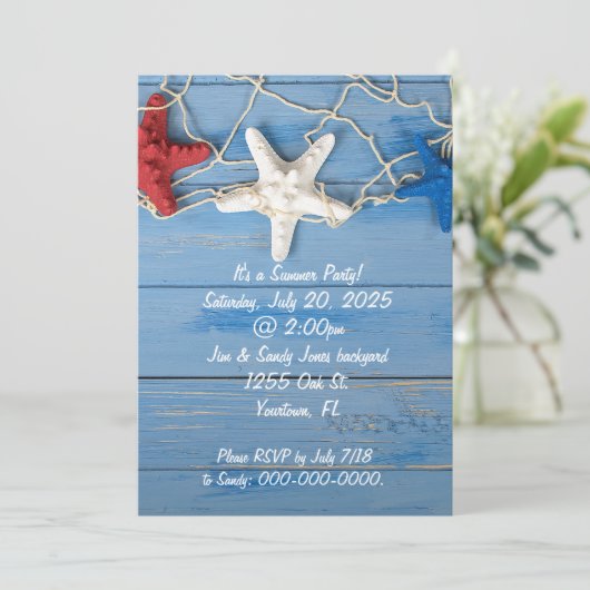 Zeester en net in patriottische kleuren kaart (Staand voorkant)