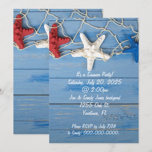 Zeester en net in patriottische kleuren kaart (Voorkant / Achterkant)