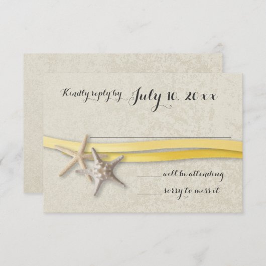 Zeester en Ribbon Yellow Beach Reactie RSVP Kaartje (Voorkant / Achterkant)