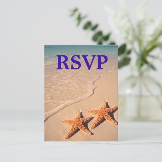 Zeester en Strand Theme Wedding RSVP Briefkaart (Staand voorkant)