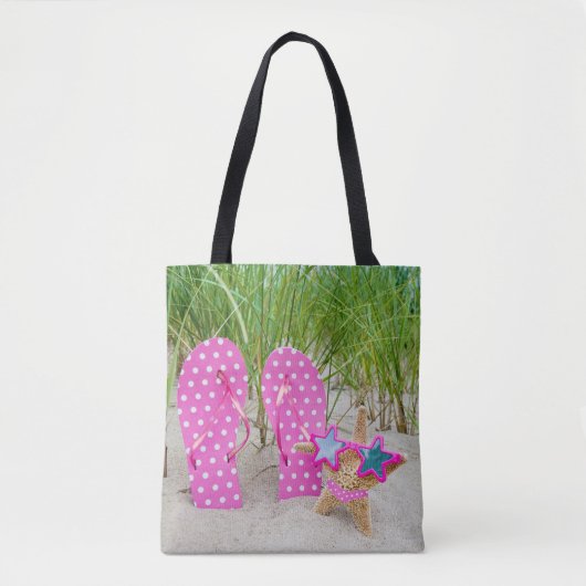 zeester en teenslipper in zand tote bag (Voorkant)