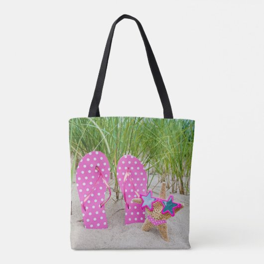 zeester en teenslipper in zand tote bag (Achterkant)