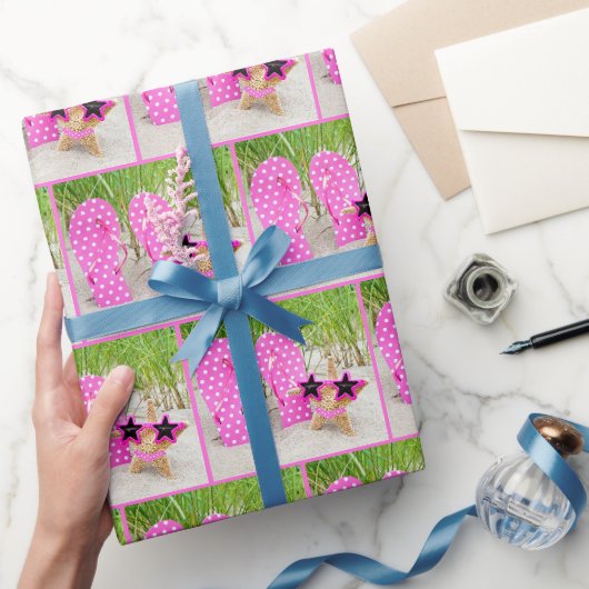 Zeester en teenslippers in zand cadeaupapier (Geschenken)