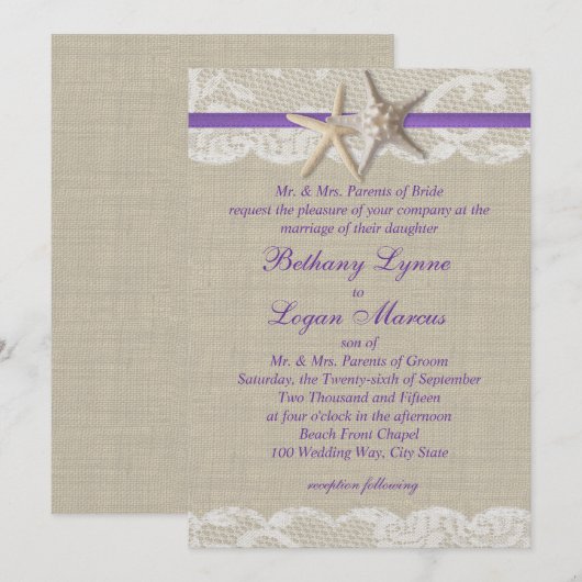 Zeester en Witte kant Paarse Kaart (Voorkant / Achterkant)