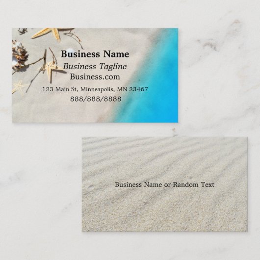 Zeester en zandstrand met blauwe golven visitekaartje (Voorkant / Achterkant)