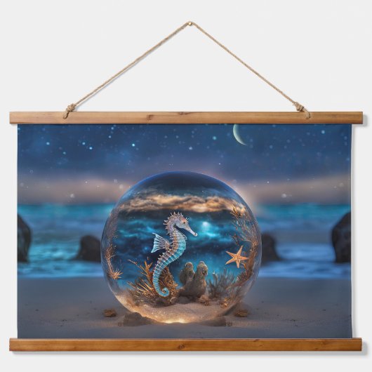 Zeester en zeepaardje Surreal Beach Ocean Hangend Wandkleed (Voorkant)