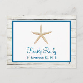 Zeester Gewitte Houten Strand Bruiloft RSVP Uitnodiging Briefkaart