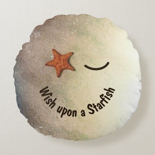 Zeester Glimlachend Gezicht Winking Whimsical Rond Kussen (Voorkant)