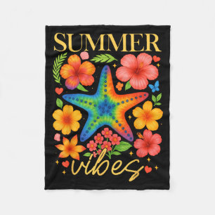 Zeester Hibiscus Boho Bloem Hawaii Zomer Vibe Fleece Deken