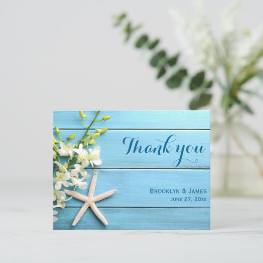 Zeester Huwelijk Dankkaartjes Met Orchidee Briefkaart (Staand voorkant)