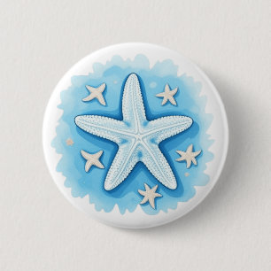 Zeester in blauw ronde button 5,7 cm