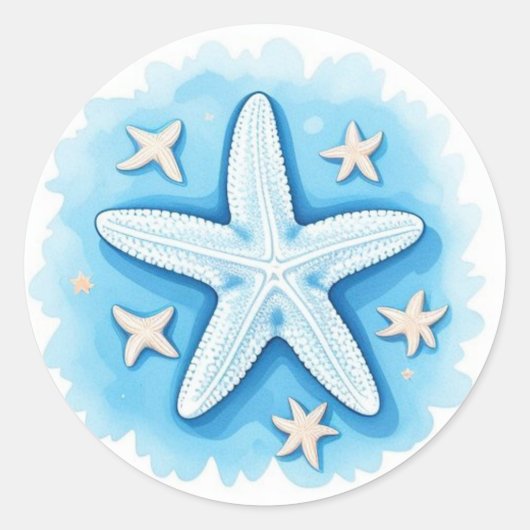 Zeester in het blauw ronde sticker (Voorkant)