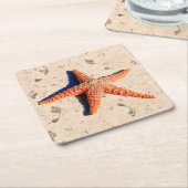 Zeester in het zand kartonnen onderzetters (Schuin)