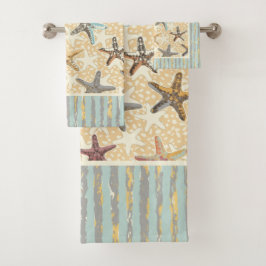 Zeester in het Zand met Zeewier Stripes Bad Handdoek