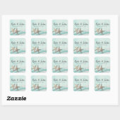 Zeester Kant en Lint Romantische Strand Bruiloft Vierkante Sticker (Vel)