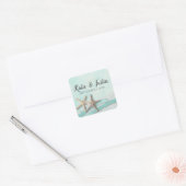 Zeester Kant en Lint Romantische Strand Bruiloft Vierkante Sticker (Envelop)