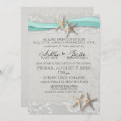 Zeester Kant Grijs en Aqua Bruiloft Kaart (Voorkant / Achterkant)