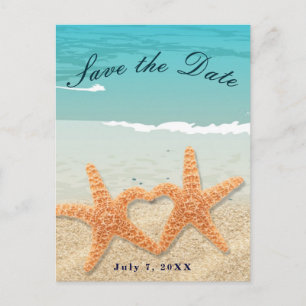 Zeester Koppel op het Strand Trouw Save The Date Aankondigingskaart