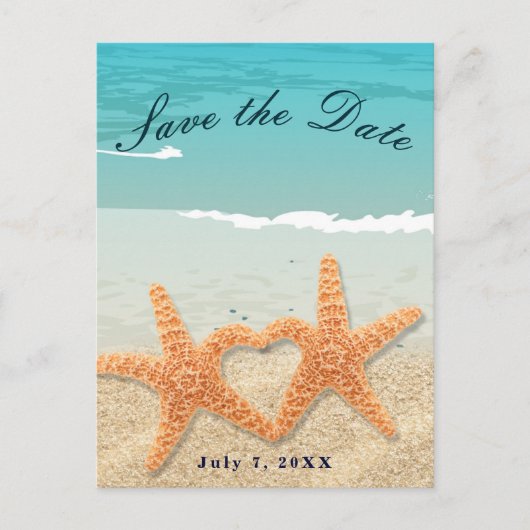 Zeester Koppel op het Strand Trouw Save The Date Aankondigingskaart (Voorkant)