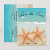 Zeester Koppel Op Het Strand Trouwdatum Reserveren Aankondigingskaart (Voorkant / Achterkant)