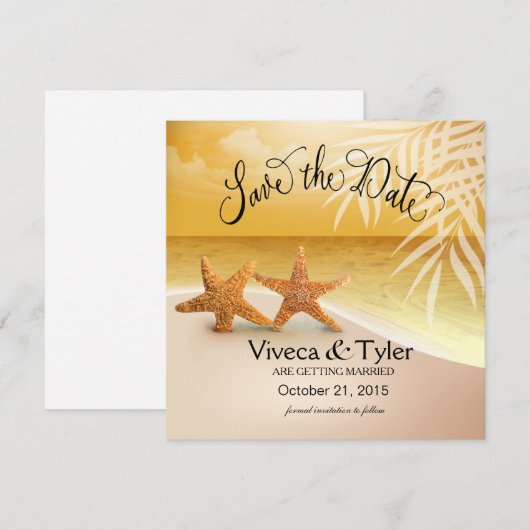 Zeester Koppel Tropisch Save the Date | goud (Voorkant / Achterkant)