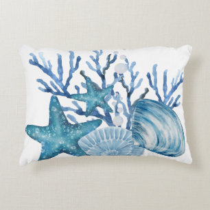 Zeester Koraal Blauwe Aquarel Strand Kunst Accent Kussen