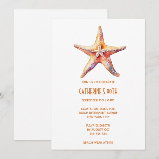 Zeester koraal wit strand thema verjaardag kaart (Voorkant / Achterkant)