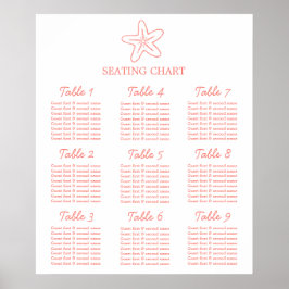 Zeester koraal zee bruiloft zitplaatsen tafel plan poster