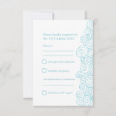 Zeester & krullen blauw & wit kunst trouw-RSVP RSVP Kaartje (Achterkant)
