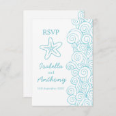 Zeester & krullen blauw & wit kunst trouw-RSVP RSVP Kaartje (Voorkant / Achterkant)
